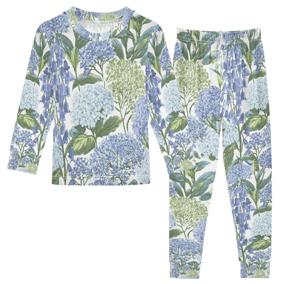 FORMRS Long Sleeve Top and Pants Pajama Set for Niños 2-Piece Sleepwear, Sizes 18M-8Y, Vibrant Hydrangeas Pattern