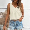 thumbnail image 4 of Otntypg Womens Tank Tops Loose Fit Ruched V Neck Solid Color Sleeveless Cute Flowy Tops Casual Basic Banded Shirts Beige XL, 4 of 8