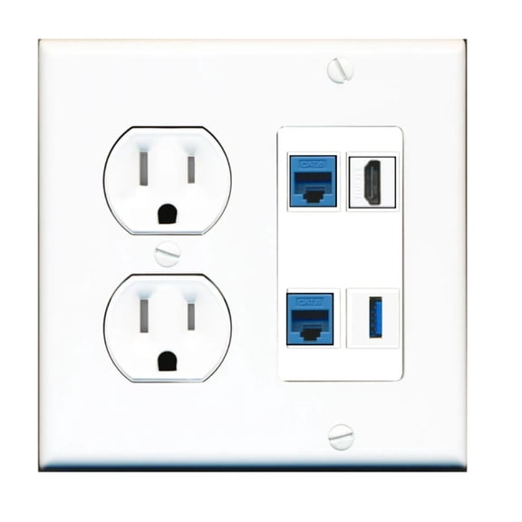 Ultra Spec Cables Custom Tamper Resistant Round Outlet Wall Plate White with 4 Keystone Ports