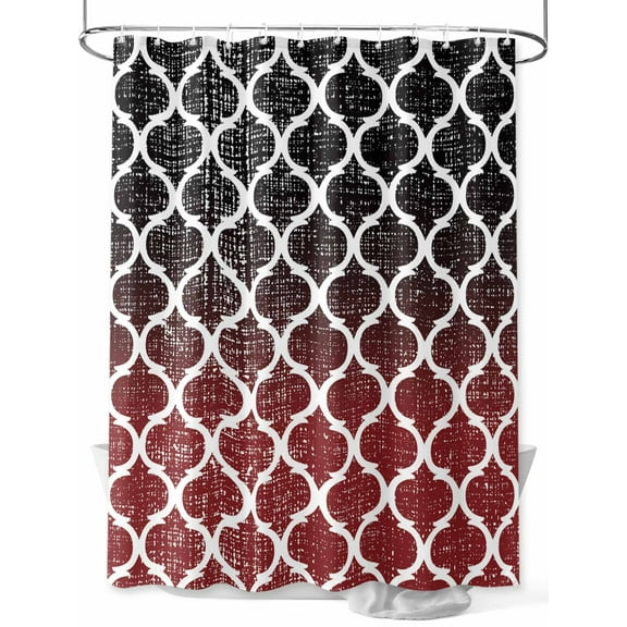 Retro Moroccan Shower Curtain, Trellis Red Black Ombre Abstract Geometric Waterproof Shower Curtain Set with 12 Hooks Lightweight Washable Fabric Shower Curtains for Bathroom 48x72 Inches