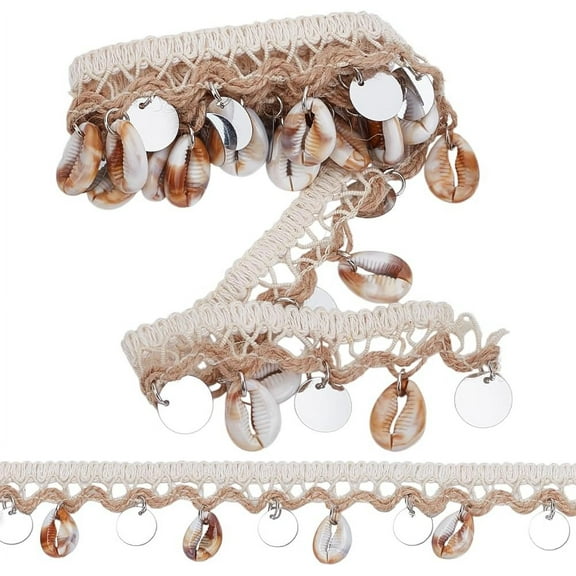 Shell Fringe Trim Sequin Tassel Trim 1.57 inch Wide Shell Lace Border Ethnic Craft Ribbon Sewing Fabric Trim Boho Braid Trim for Garment Dress Costumes Home Decor Crafts 3 Yards diy