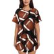 thumbnail image 1 of Balery Brown Football On Black Conjunto de Pijama para Mujer con Estampado, Dos Piezas de Manga Corta y Shorts, Ropa de Dormir Suave con Cuello Redondo y Bolsillos-Small, 1 of 6