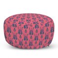 thumbnail image 1 of Ethnic Pouf Cover with Zipper, Summer Flowers and Herbs Pattern in Russian Folk Hohloma Style Shabby, Soft Decorative Fabric Unstuffed Case, 30" W X 17.3" L, Pink and Petrol Blue, by Ambesonne, 1 of 5