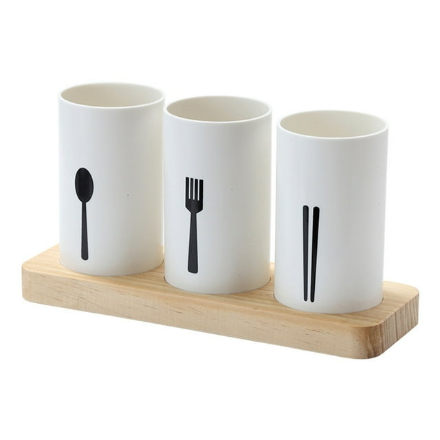 Flatware Organizer with Wood Base Cutlery Utensil Holder Spoons Forks Chopsticks Storage Rack for Kitchen Countertop
