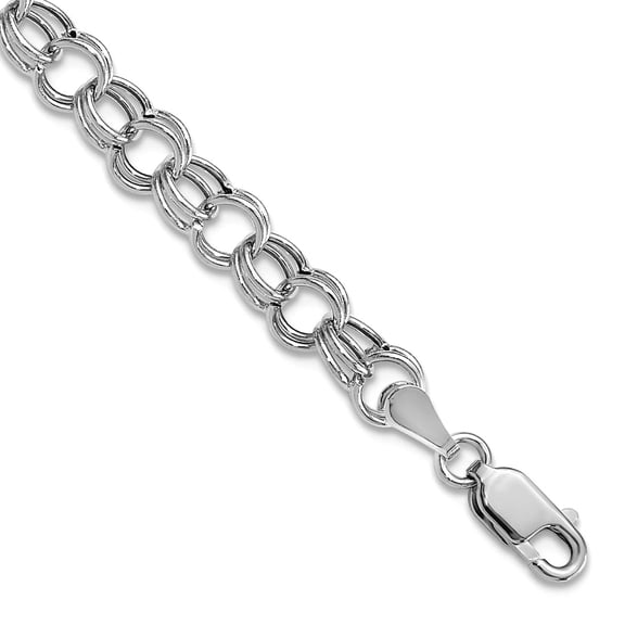 6mm 14k White Gold Hollow Double Link Charm Bracelet Link Charm Bracelet for Women - 2.3 Grams