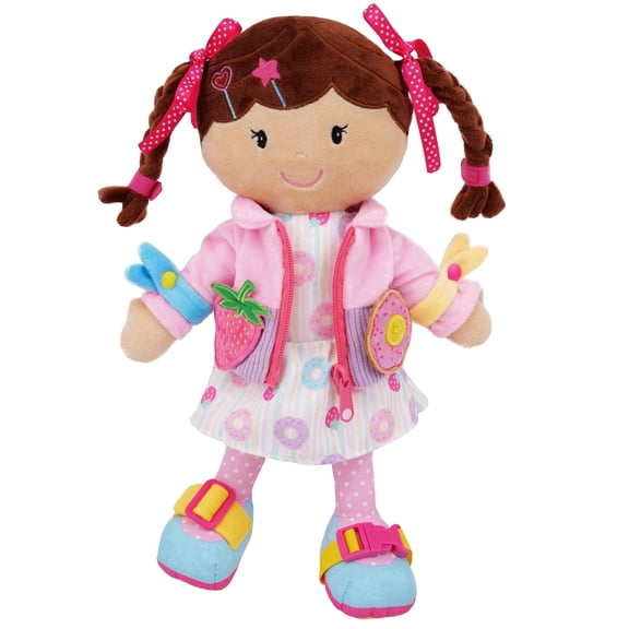 Lullaberry 15” Dressy Friends Daisy - Educational Stuffed Plush Doll For Kids and Toddlers 18 Months and Up - Montessori Buckle Soft Toy