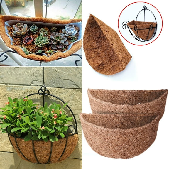 Walbest Thick Coco Coir Liners for Hanging Baskets, 2 Pcs Half-Round Coconut Fiber Insulation Liners