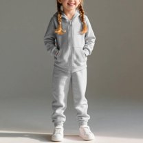 Bxsruta Children's Two-Piece Set, Zippered Hoodie Jacket and Relaxed Fit Pants Plush Fleece Activewear Set