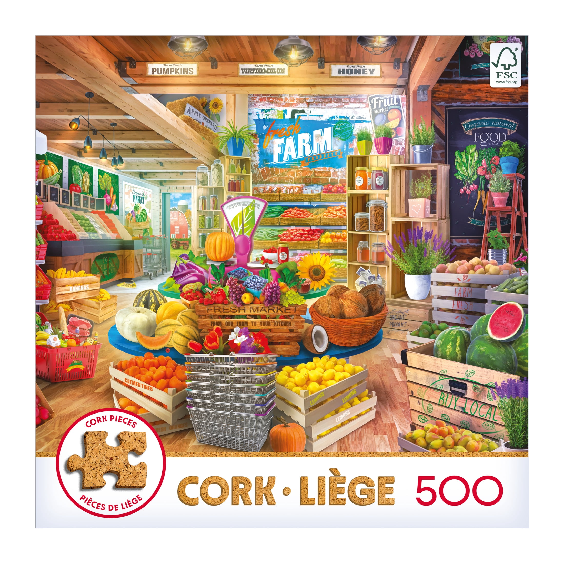 RoseArt - Cork 500 pièces -Marché du frais biologique- Puzzle à emboîter pour adultes