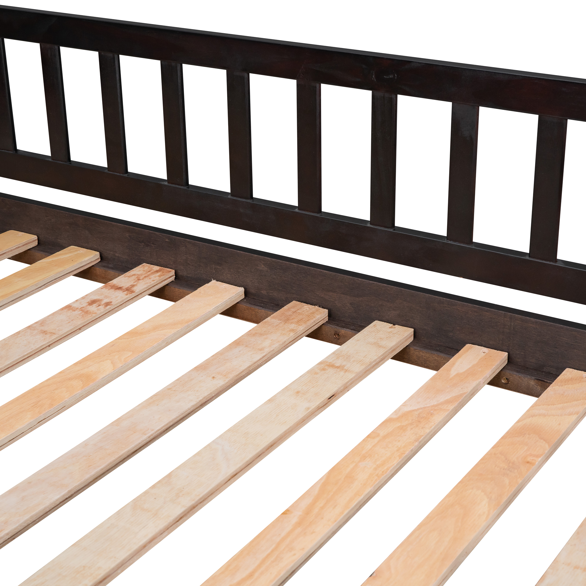 Aukfa Twin over Twin Bunk Bed with Slide, Floor Bunk Bed for Kids, Boys and Girls, House Top, Wooden - Espresso