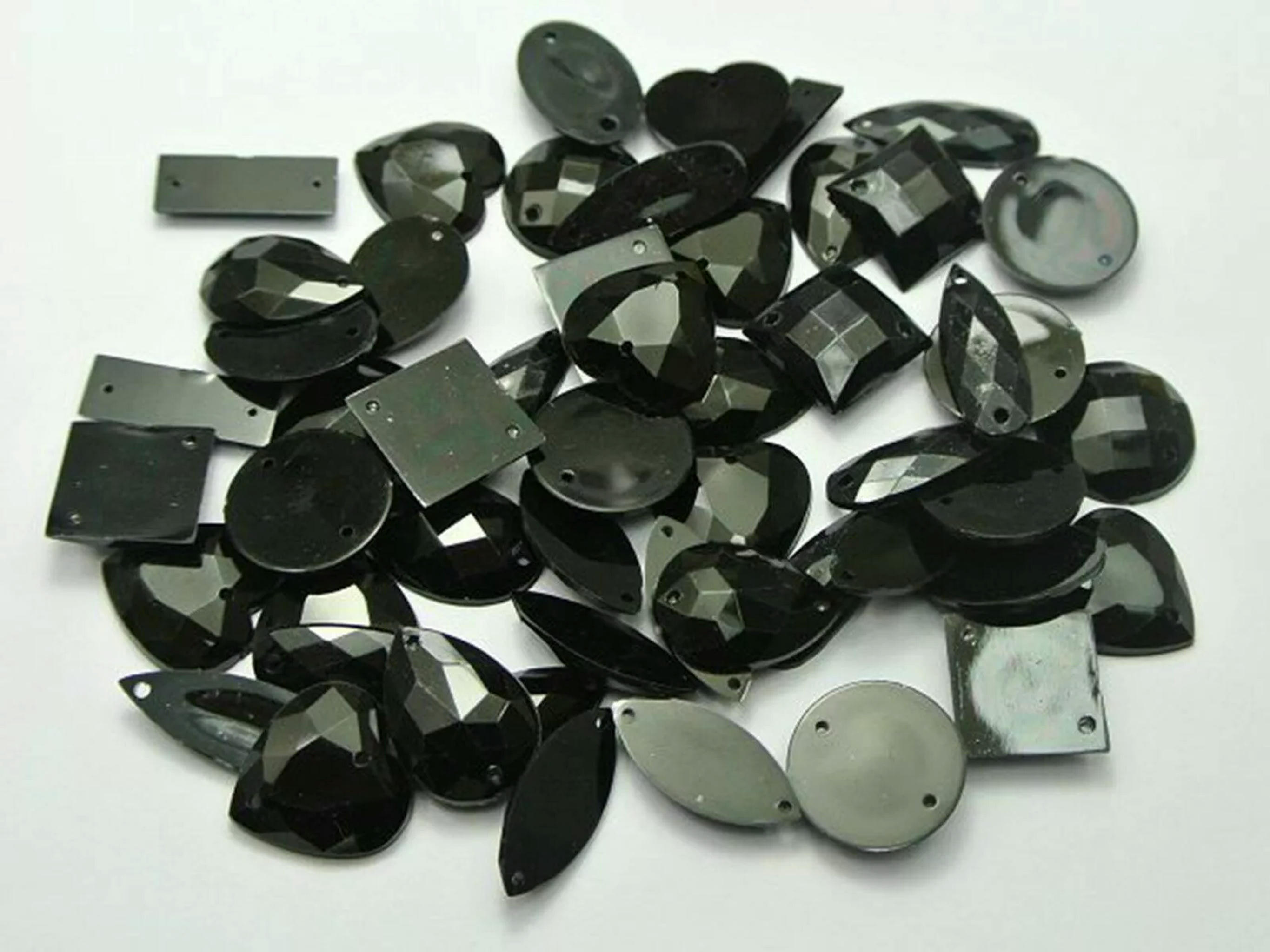 EOEMY 500 Black Color Flatback Acrylic Sewing Rhinestone Assorted Shape Sew On Beads