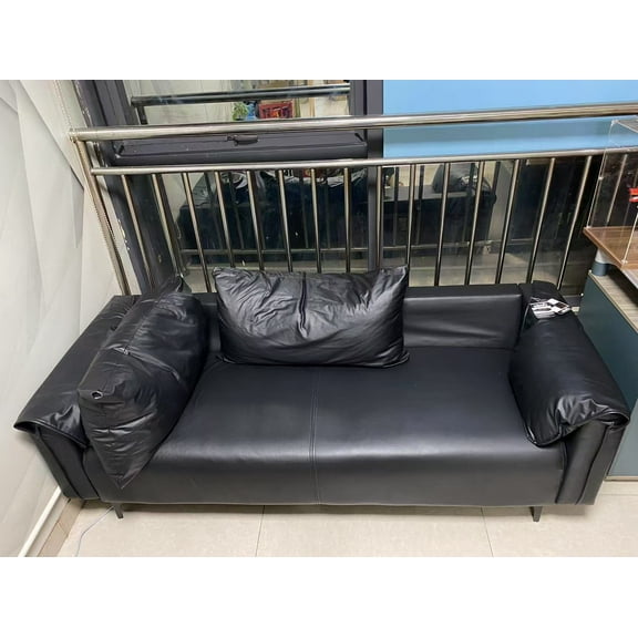 Winvo Sofas,85” Faux Leather Sofa Black Leather Couch, Mid Century Modern 2 Seater Couches Sofas Living Room, Apartment Couch (Black)