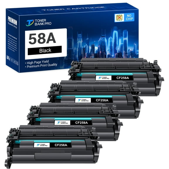 CF258A Toner Cartridge 58A Black (NO-chip) Compatible for HP 58A 58X CF258A CF258X for HP LaserJet Pro M404 M404n M404dn M404dw LaserJet MFP M428 M428dw M428fdn M428fdw M430f Printer Ink（4-PACK）