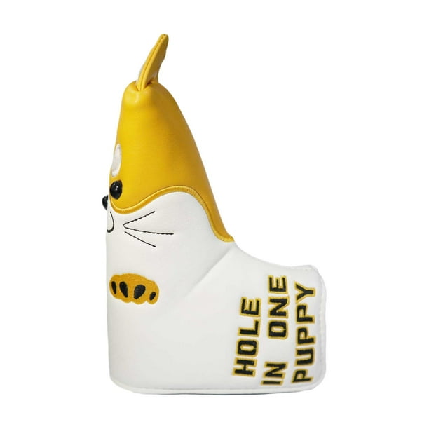Fundas para cabezas de golf de PU con diseño de perro, accesorios para palos de golf, funda para putter Amarillo