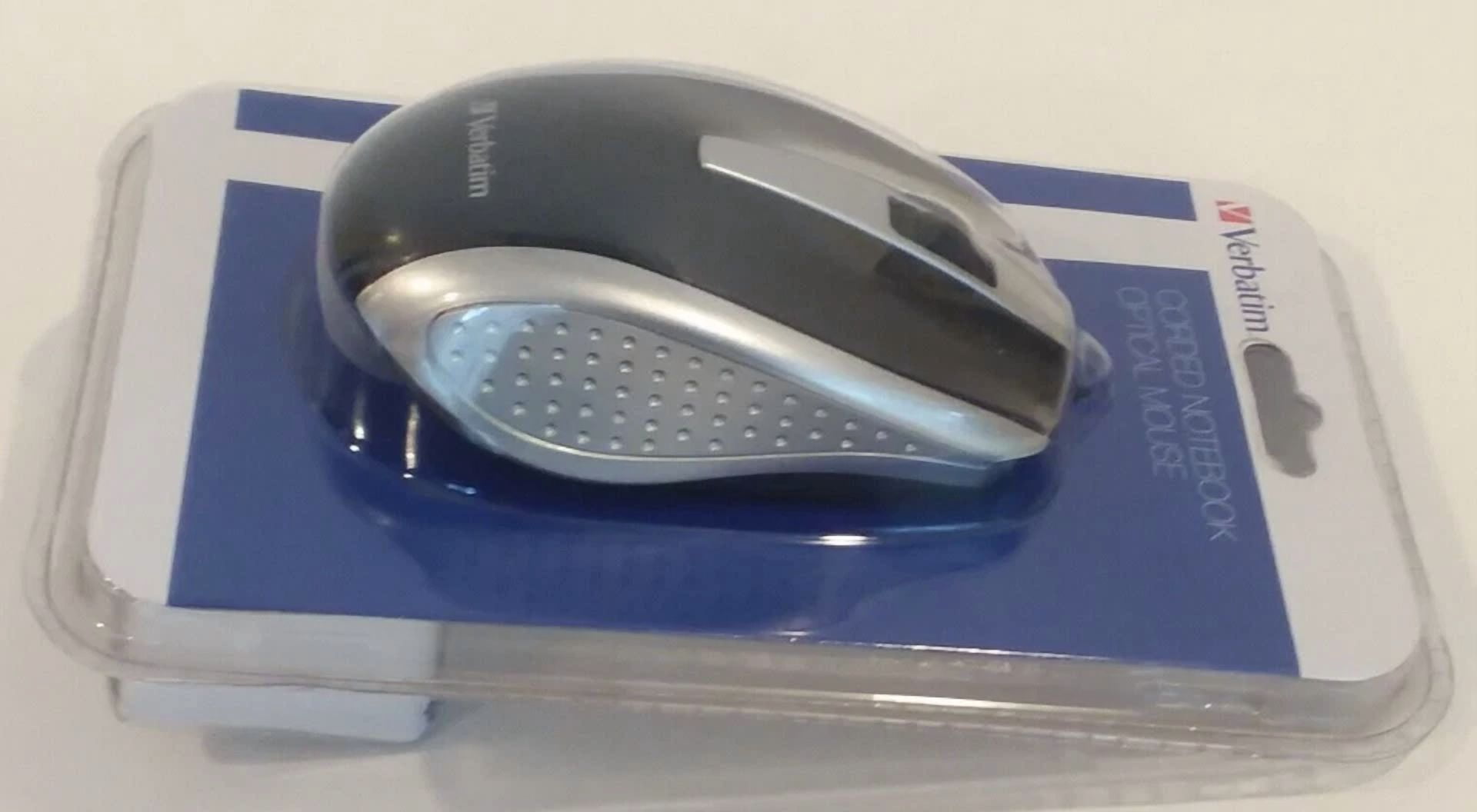 CRESTIN- Verbatim Corded Notebook Optical Mouse 99741 Silver/Black Wired New