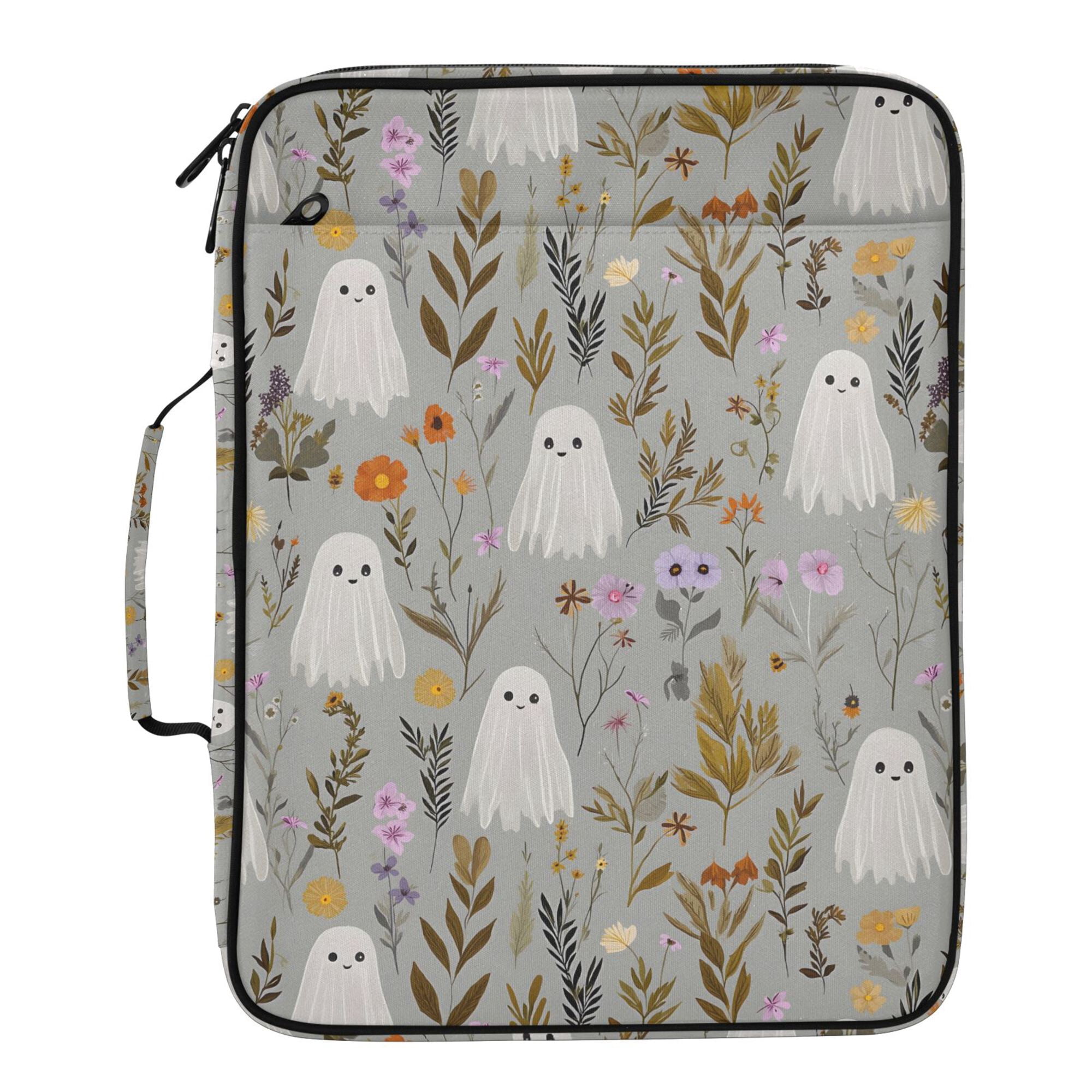 FORMRS Accordion File Folder A4 Size 7-Pocket Expanding Document Organizer Bag with 3 Ring Binder, Gray Floral Ghost