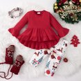thumbnail image 2 of Rrunsv 3pcs Toddler Baby Girl Clothes Long Pants Set Long Sleeve Ruffled A-line Dress Tops + Flower Trousers + Hairband 1T 2T 3T Kids Casual Outfits Z6-Red,3-6 Months, 2 of 7