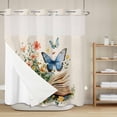 thumbnail image 6 of No Hook Shower Curtain with Snap in Liner, Flower Butterfly Book on Vintage Linen Waterproof Fabric Bathroom Curtain Mesh Top Window, Spring Botanical Shower Curtains 72x72in, 6 of 9