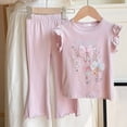 thumbnail image 2 of HCNTES Toddler Girls Clothes 18M 24M 2T 3T 4T Summer Outfits Baby Ruffled Sleeve Butterfly-Print Vest Top + Flared Pants Sets, 2 of 5