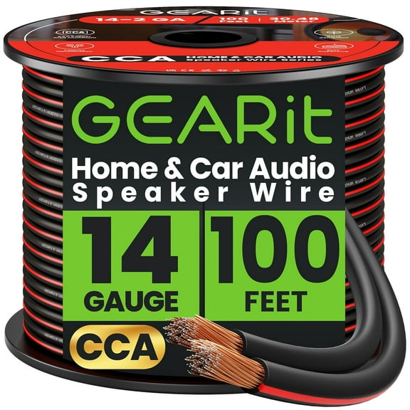 GearIT Pro Series 14 AWG Speaker Wire Copper Clad Aluminum, Great Use for Home Theater Speakers and Car Audio, Black, 100 Feet / 30.48 Meters