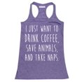 thumbnail image 1 of P&B I Just want to Drink Coffee, Save Animals & Take Naps Women's Tank Top, Heather Purple, XL, 1 of 2
