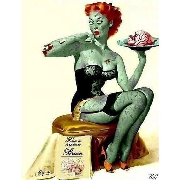 Cute Female Zombie Halloween Edible Icing Image Cake Topper, by Tnct.