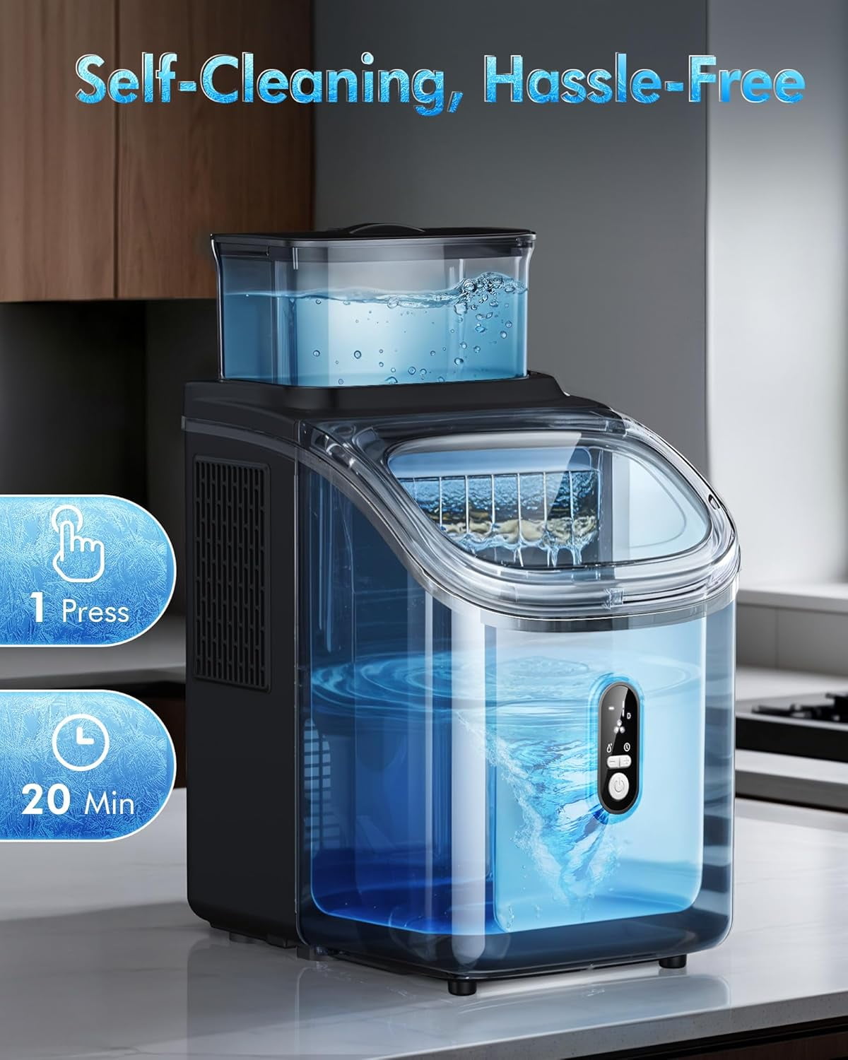 Ice Cube Maker Machine with 0.53 Gal Water Tank Capacity, 33Lbs/Day, 16Pcs/5Mins, 24H Timer, Self-Cleaning, Portable Ice Maker Countertop for Home Kitchen Office