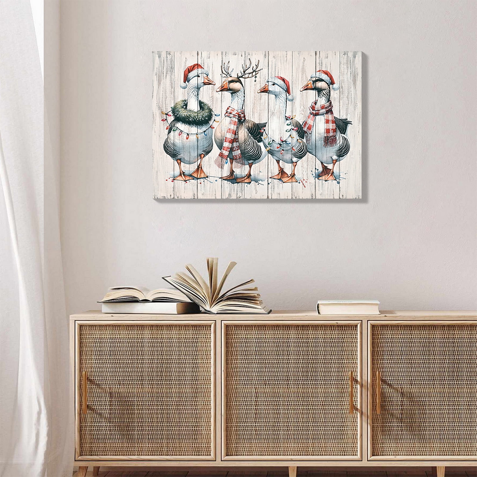 Euroco Framed Vintage Duck Wall Art,Christmas with ornaments Watercolor Canvas Poster Wall Decor,Perfect for Living Room Kitchen Bedroom 20x28 Inch