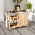 thumbnail image 2 of Uforic Outdoor Grill Table Solid Wood Storage Cabinet, Rolling Kitchen Island, Movable Bar Cart with Stainless Steel Top, 2 of 10