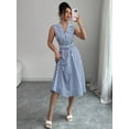 thumbnail image 7 of Women's Sleeveless Stripe Midi Dress with Collar and Belt - Summer Casual Dress, 7 of 7