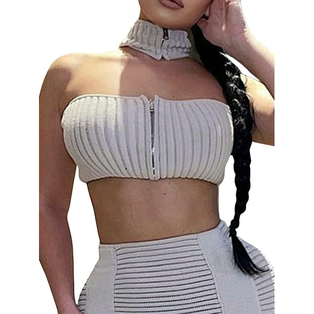 Txlixc Blusa tubular de verano para mujeres, de punto de color sólido Txlixc moda