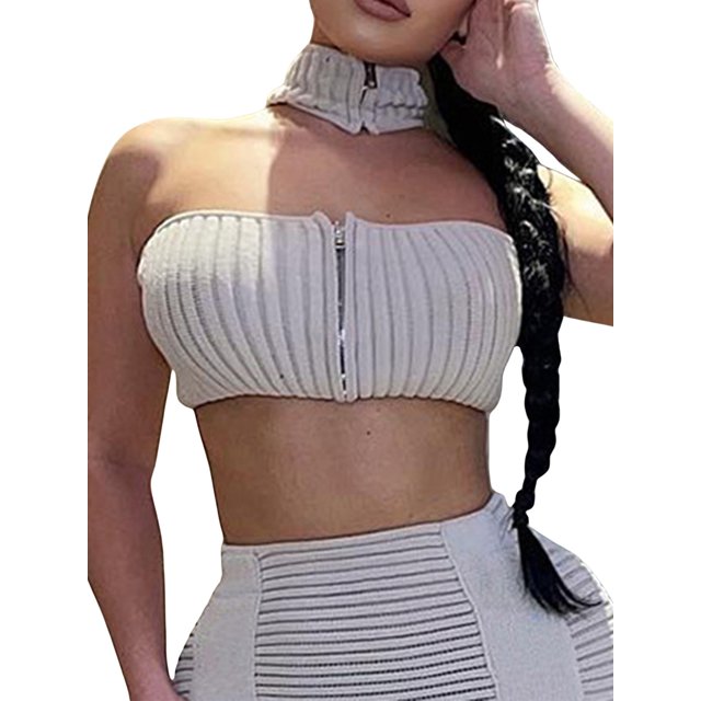 Txlixc Blusa tubular de verano para mujeres, de punto de color sólido Txlixc moda