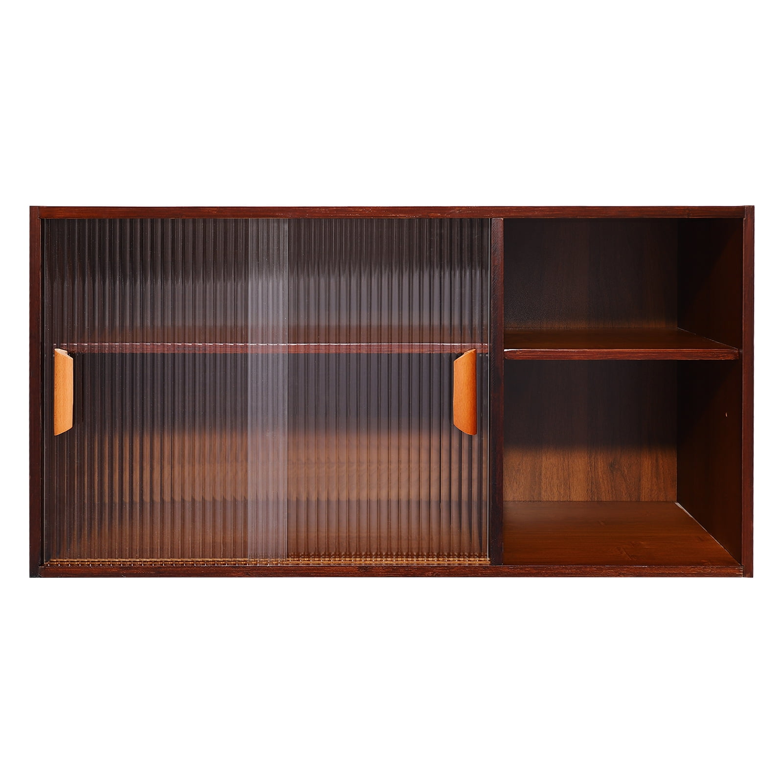 Kitchen Pantry Cabinet, Wall Mounted Bamboo Pantry Sideboard Wood Small 2-Tier Countertop Storage Cabinet with Sliding Glass Door Food & Utensils Cupboard for Dining Room, Home