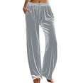 thumbnail image 5 of vigerkar Women's Velvet Pants Drawstring Waist Wide Leg Casual Lounge Pant (Grey, L), 5 of 6