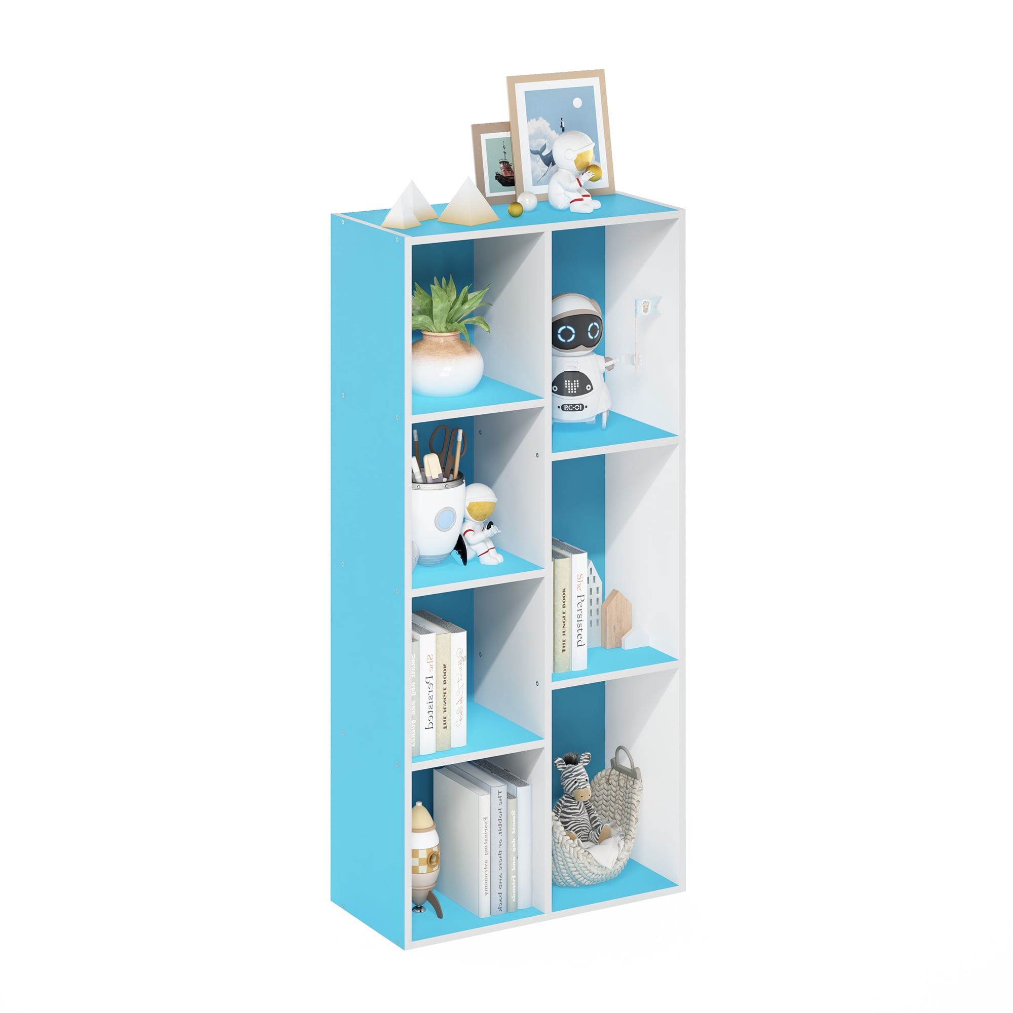 Furinno LUDER 7-Cube Open Shelves Bookcase 9.4 x 19.5 x 41.7 White/Light Blue