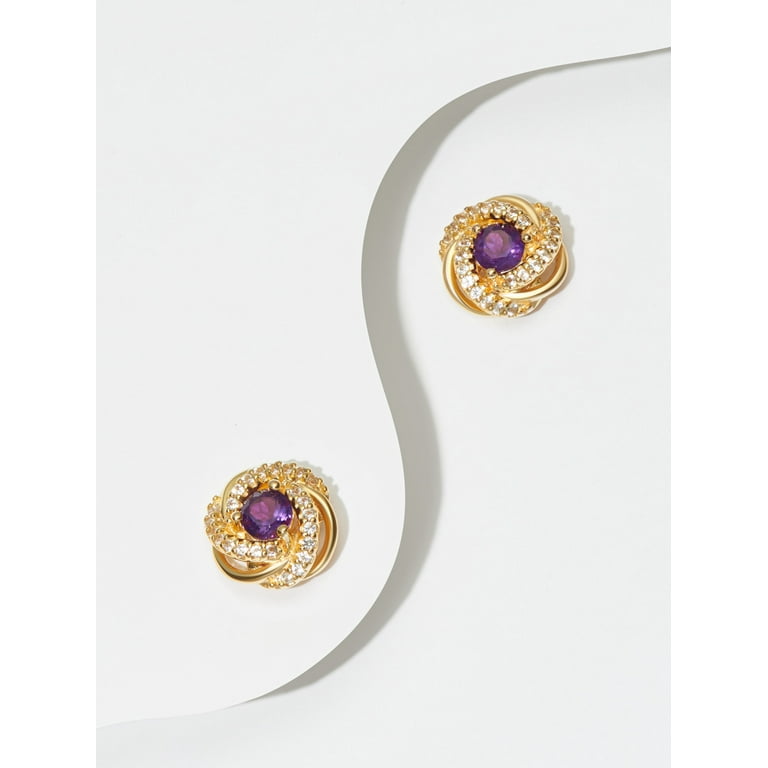 18K Gold Pierced Earrings- outlet Genuine Amethyst/Diamond