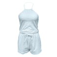 thumbnail image 4 of Rggeeun Women Outfits Halter Tops Athletic Shorts Breathable Drawstring Matching Sets Outdoor Play Leisure,Blue,M, 4 of 5