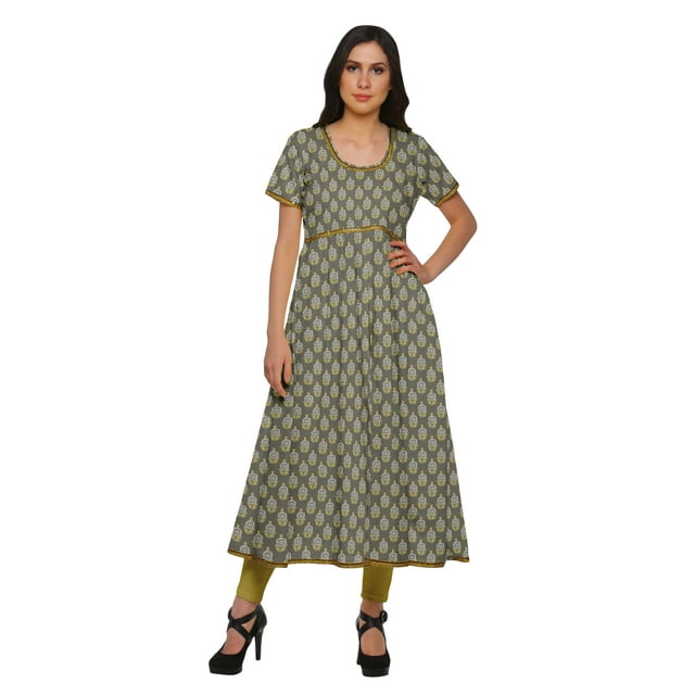 Moomaya Kurta Imprimée pour Femmes, Hauts à Fente avant, Tunique Kurti d'Été pour Femmes