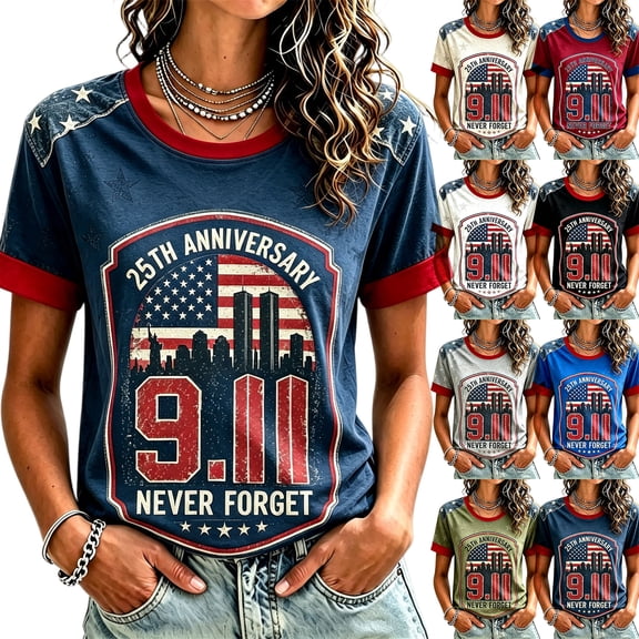 Never Forget 9/11 Shirt for Women 250th Anniversary USA Shirts Casual Tops | Never Forget 911 Graphic Shirt, American Flag Patriotic T-shirt, 250th Anniversary USA Shirts Black S