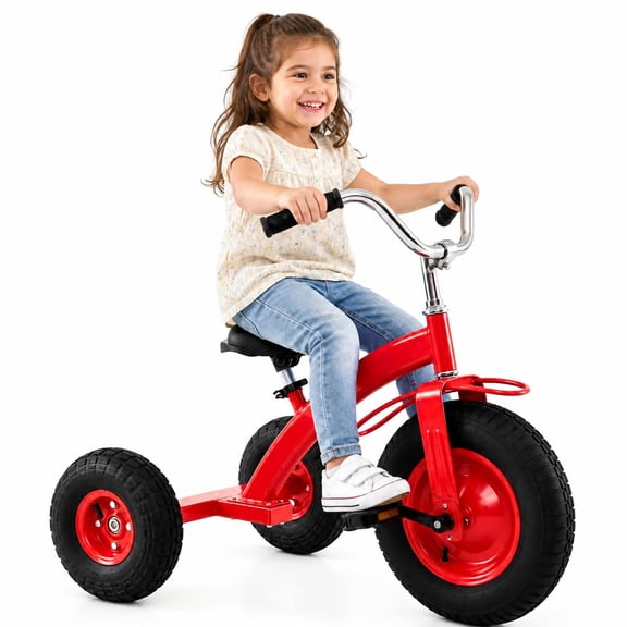 MULTIGOT Kids Tricycle w/15 Inch Inflatable Rubber Tires Adjustable Handlebar & Seat Red