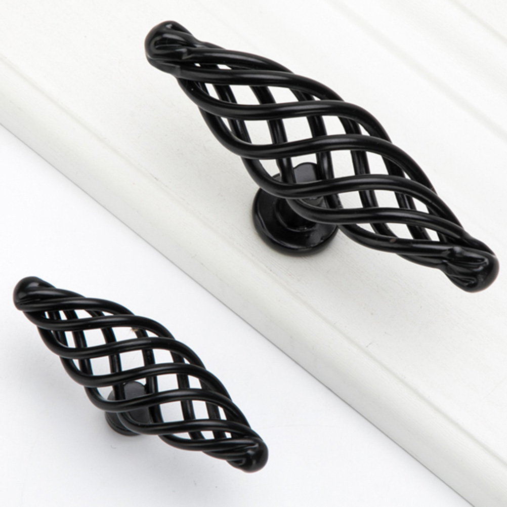 4 Pieces Wrought Iron Cabinet Knobs Leaf Large Size Handle 7.4×3.6cm Black