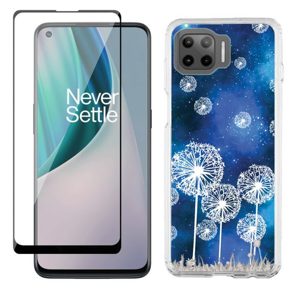 Slim-Fit Protective Phone Case compatible with Motorola Moto One 5G UW, with Tempered Glass Screen Protector, by OneToughShield ® - Dandelion Stars