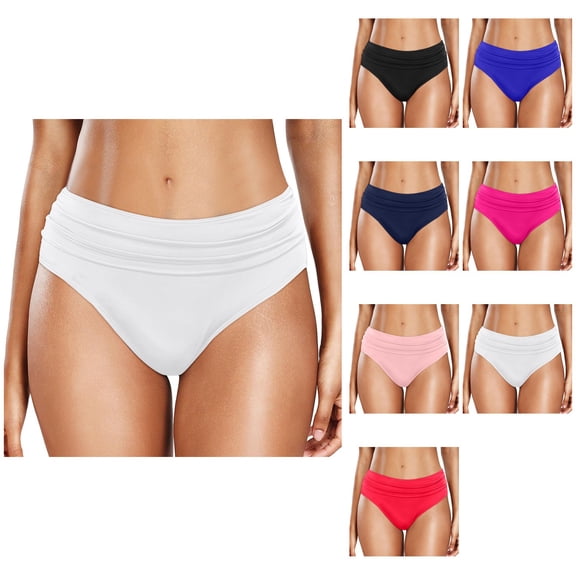 Women's High Waist Plus Size Bikini Bottoms, Tummy Control Ruched Swim Shorts, Full Coverage High Cut Swimsuit Bottom for Beach Sports Yoga