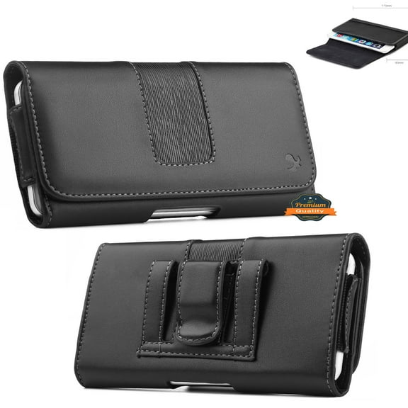 For Samsung Galaxy S21  Plus Universal Premium Horizontal Leather Case Pouch with Magnetic Closure, Belt Clip & Belt Loops Holster Cover - Black