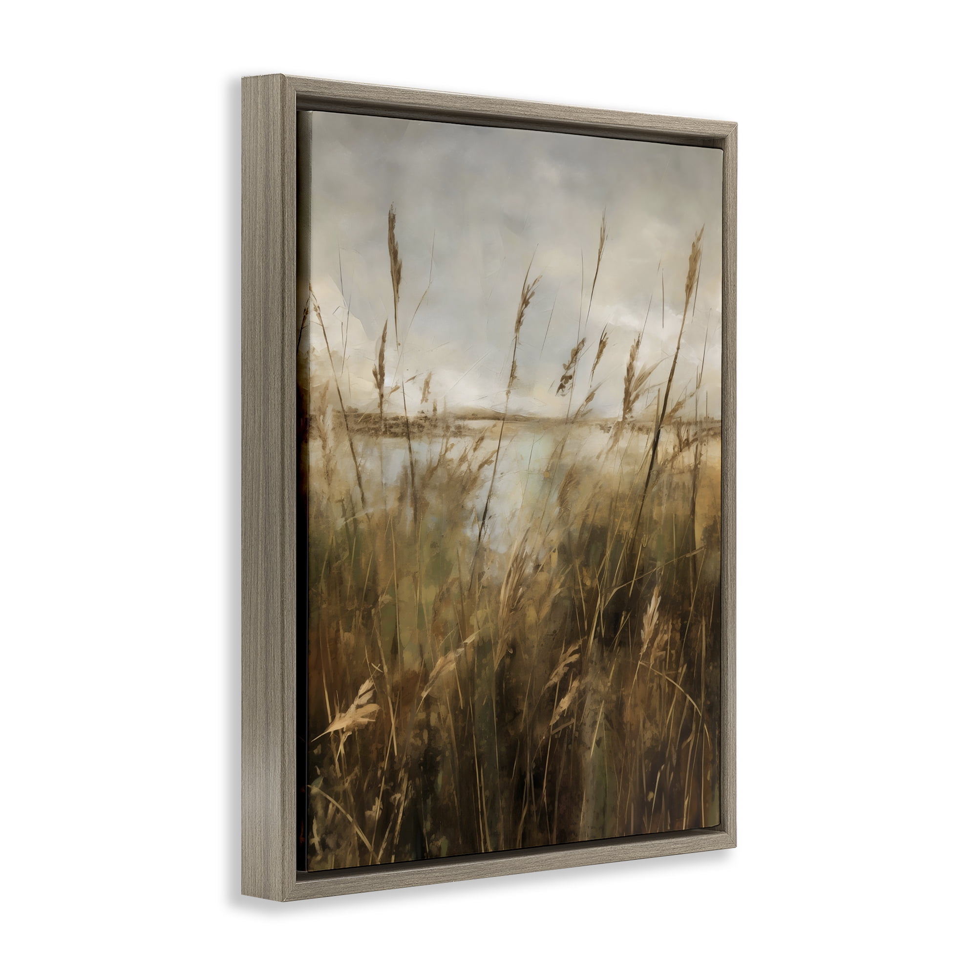 Stupell Industries Tall Grass Beside Quiet Lake Brown Framed Floater Canvas Wall Art, design by Creative Studio