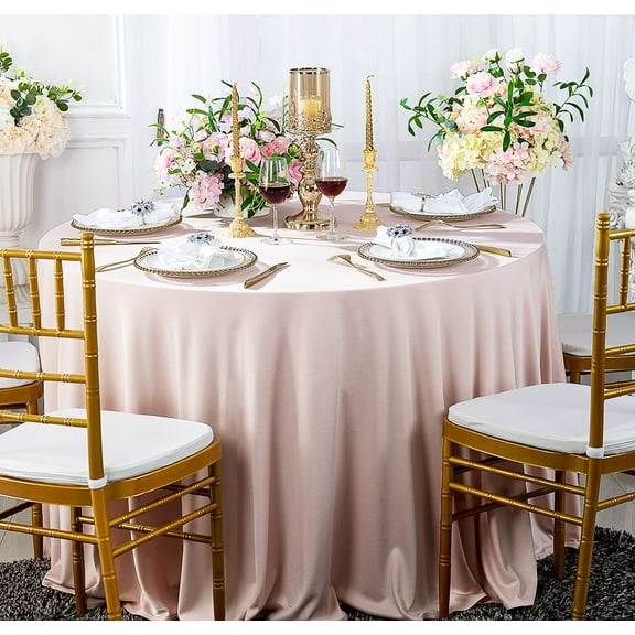 Wedding Linens Inc. Wholesale Scuba Wrinkle Free 132" Round Table Cover Tablecloth - Blush Pink