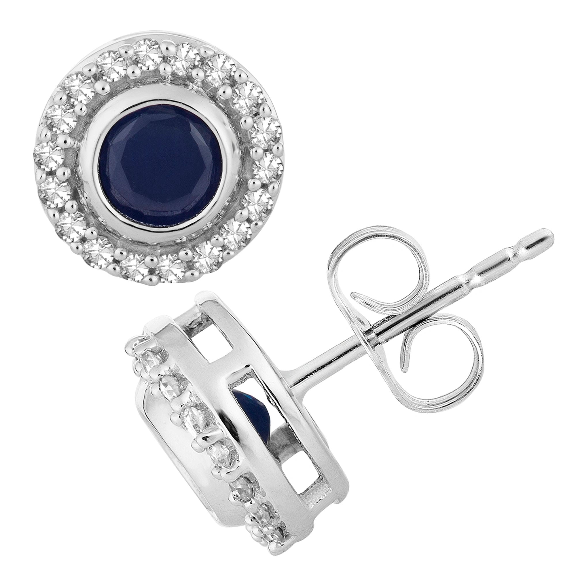10k White Gold Sapphire & 1/10 Carat T.W. Diamond Halo Stud Earrings
