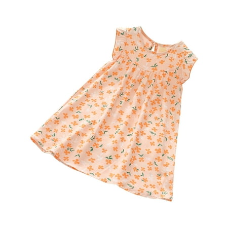 

Efsteb Cute Fashion Girls Dresses Kids Toddler Girl Clothes Flower Print Causal Summer Sleeveless Dresses Crewneck Sundress Orange （3-4 Years）
