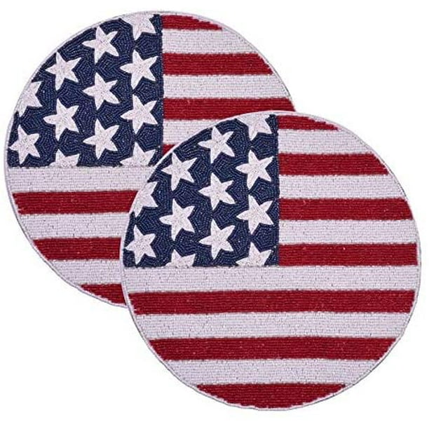 Decozen American Flag Beaded Placemats 14" Round Set of 2 Pcs Blue