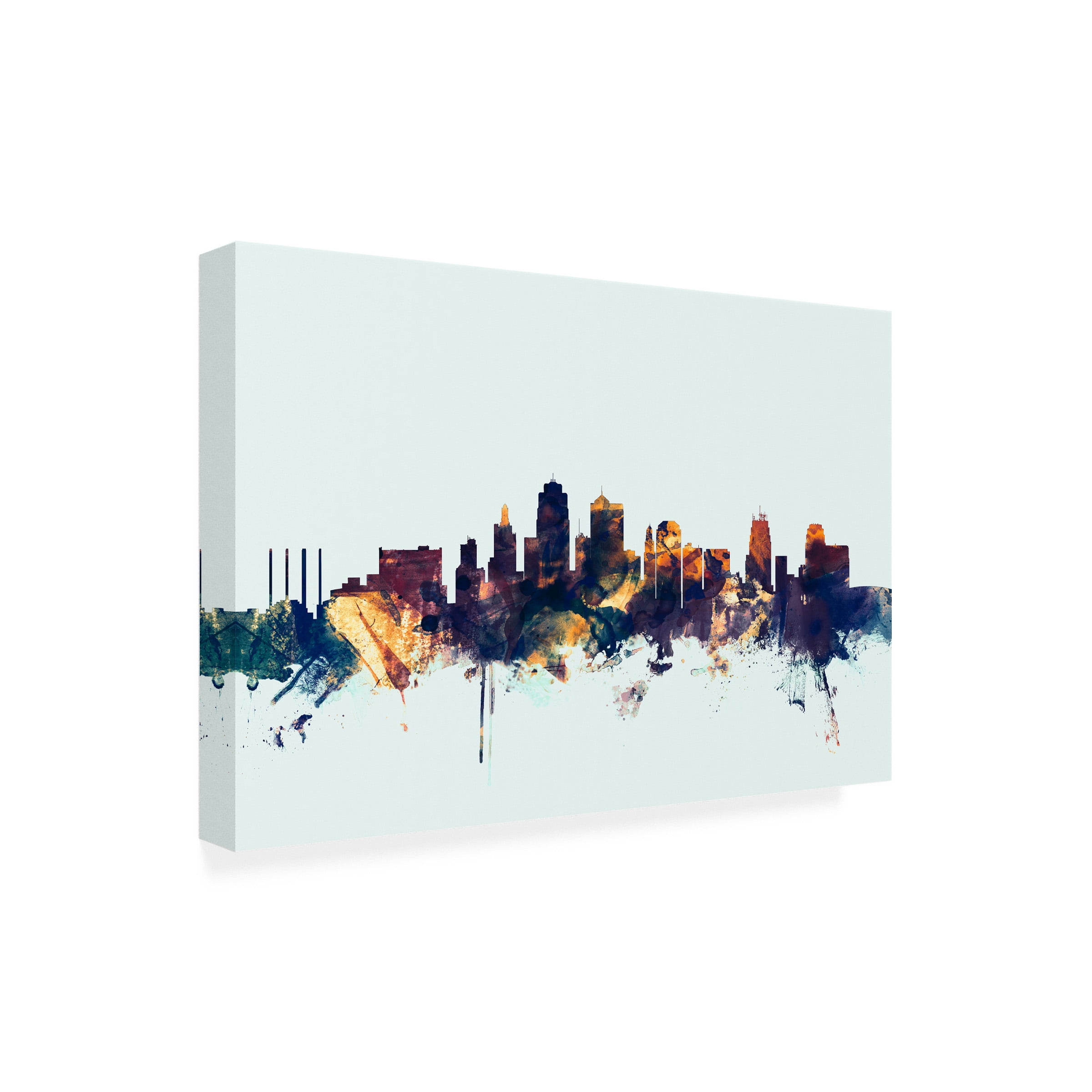 Trademark Fine Art Michael Tompsett Kansas City Skyline Blue Canvas Wall Art - 22x32